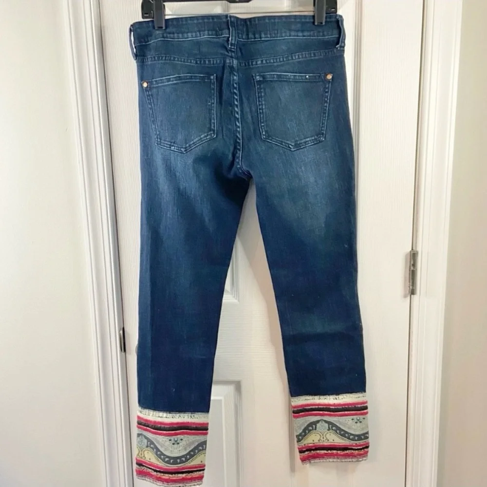 Pilcro and the Letterpress Blue Cropped Jeans with Multicolor Trim - Picture 3 of 9